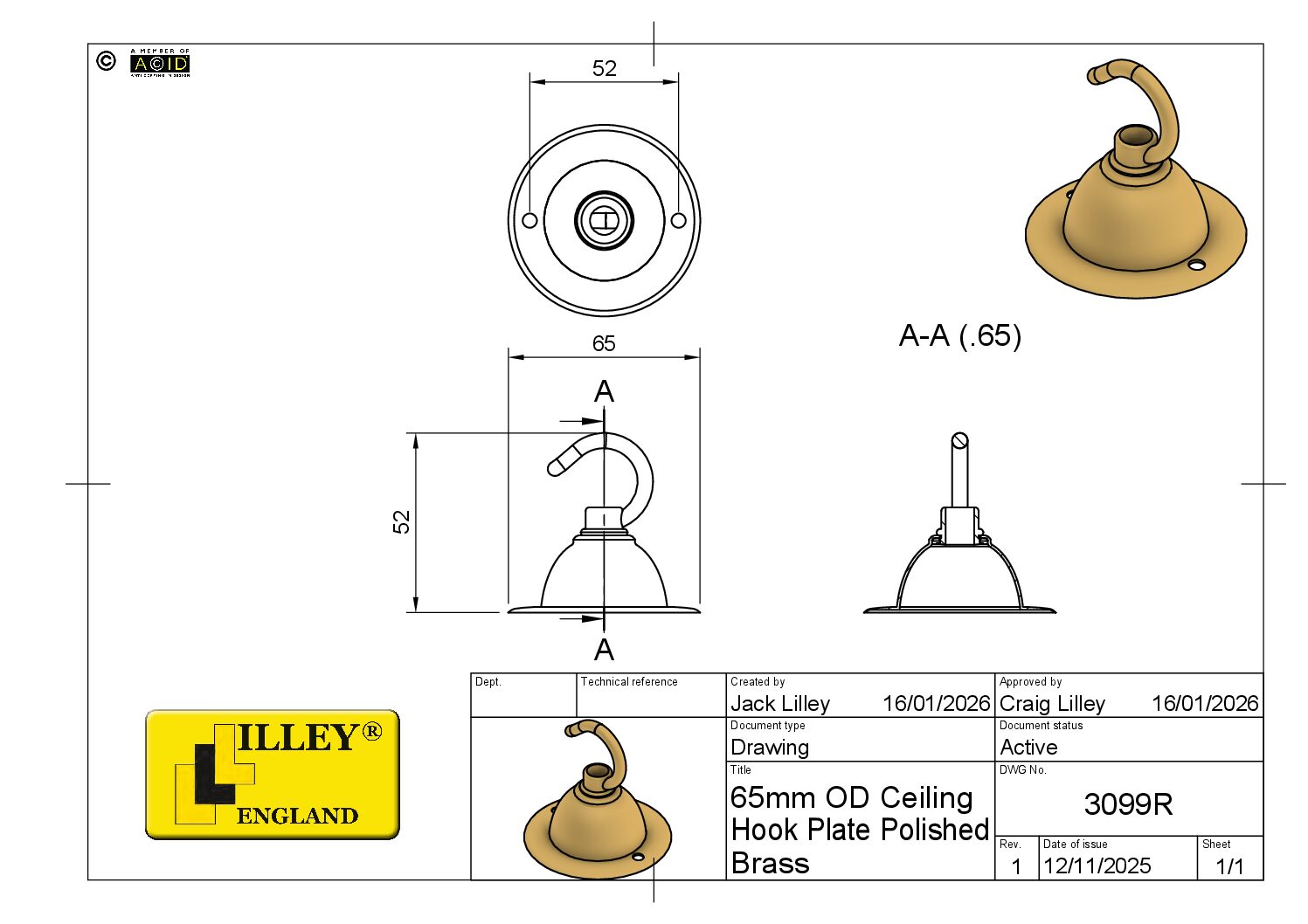 Lampenbaldachin "Brass" mit Haken