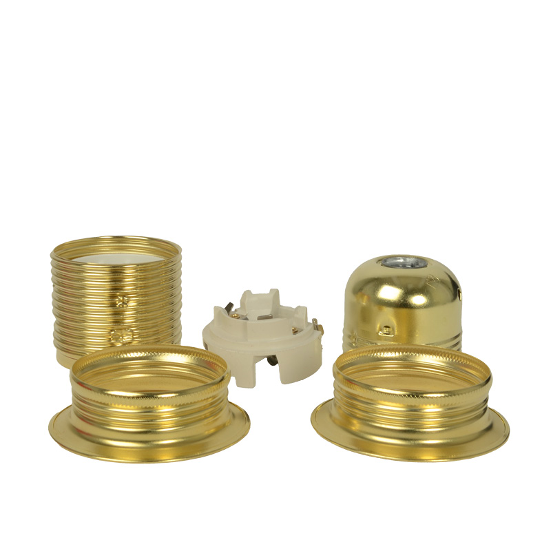 Lampenfassung E27 Metall mit Doppelklemmring klein vermessingt