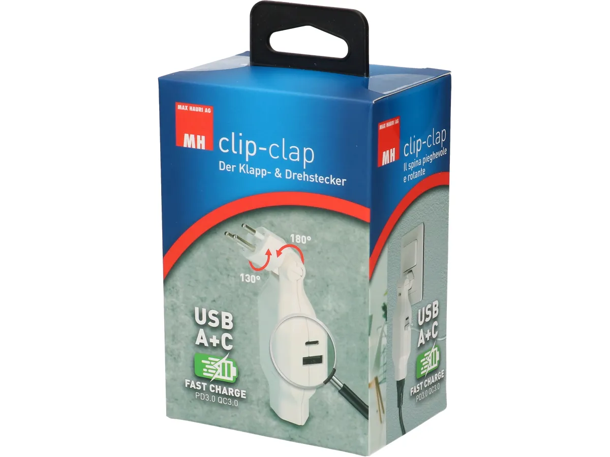 Abzweigstecker clip-clap mit USB-A und USB-C