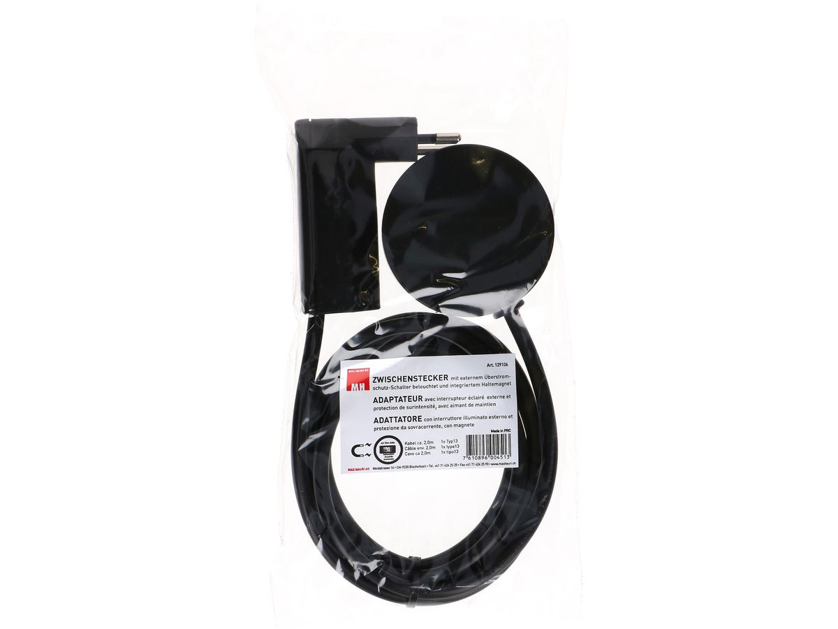 Zwischenstecker Typ12/Typ13 Schwarz mit Schalter