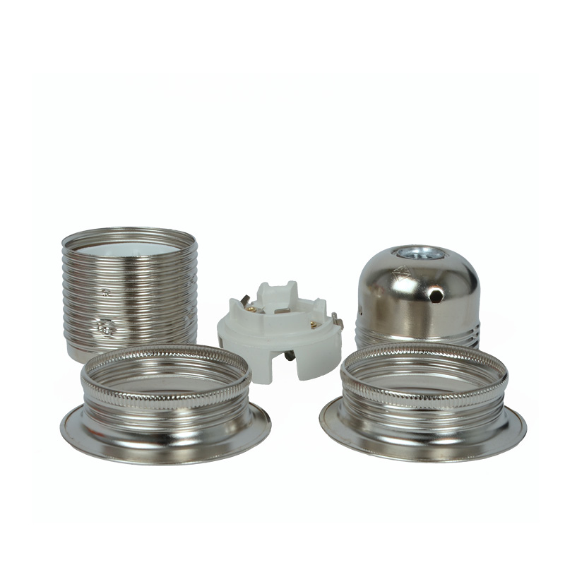 Lampenfassung E27 Metall mit Doppelklemmring klein vernickelt