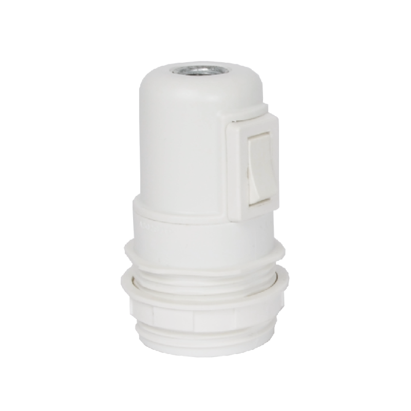 Lampenfassung E27 Thermoplast Weiss matt mit Wippschalter und Aussengewinde