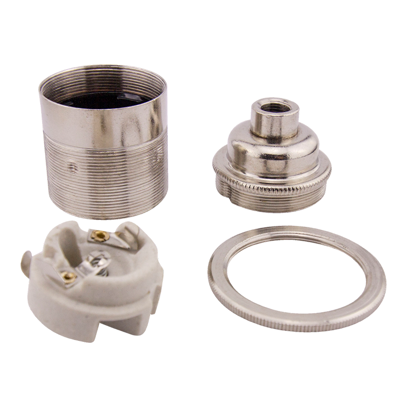Lampenfassung E27 mit Stellring und M10x1-Innengewinde Nickel
