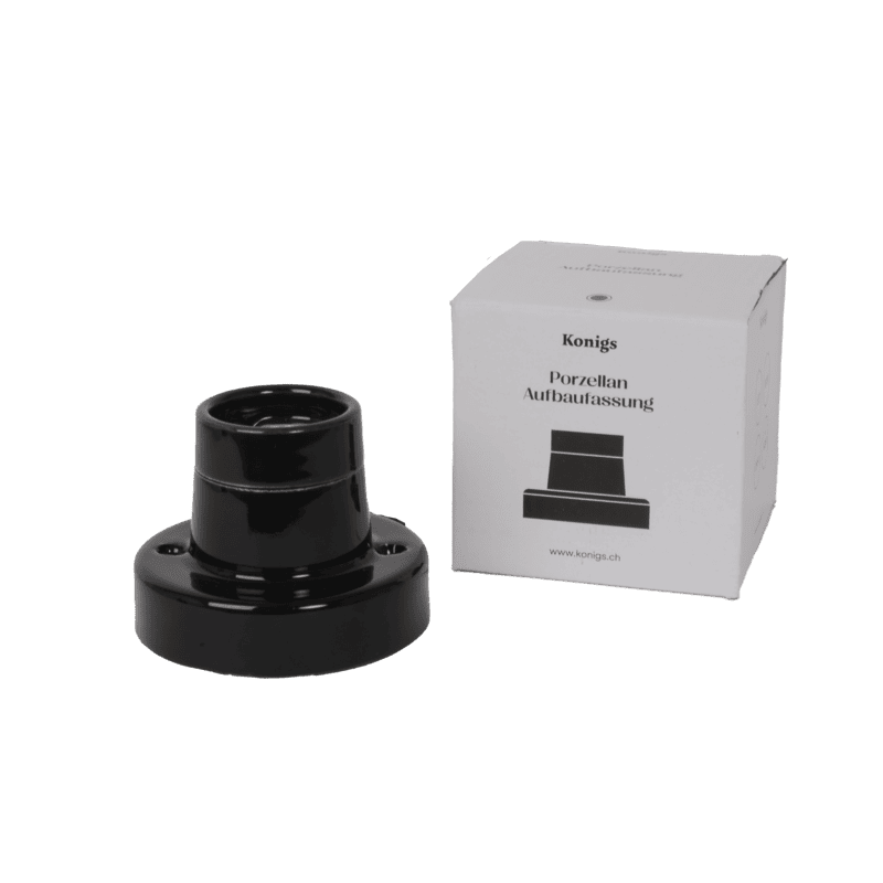 Aufbaufassung E27 Porzellan schwarz glanz Classic