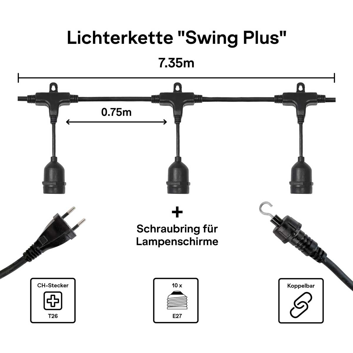 Lichterkette Modular "Swing Plus" 7,35m für Lampenschirm