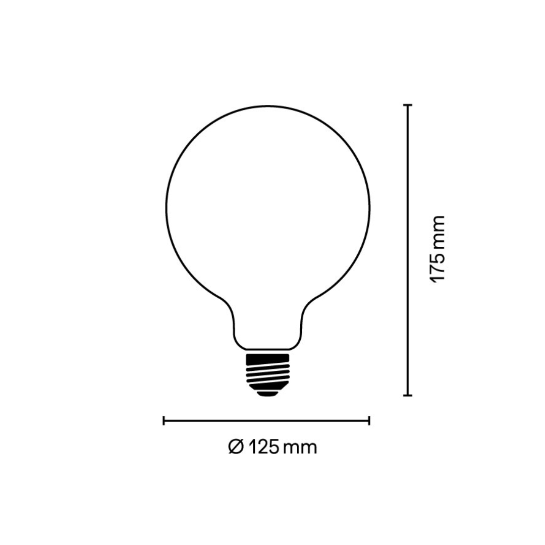 LED G125 Spiegelkopf Silber E27, 2700K, 780lm Abmessungen