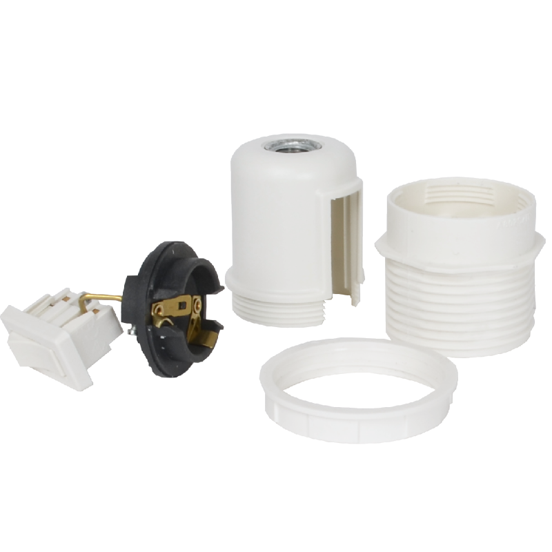 Lampenfassung E27 Thermoplast Weiss matt mit Wippschalter und Aussengewinde