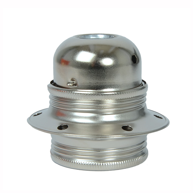 Lampenfassung E27 Metall mit Doppelklemmring gross vernickelt