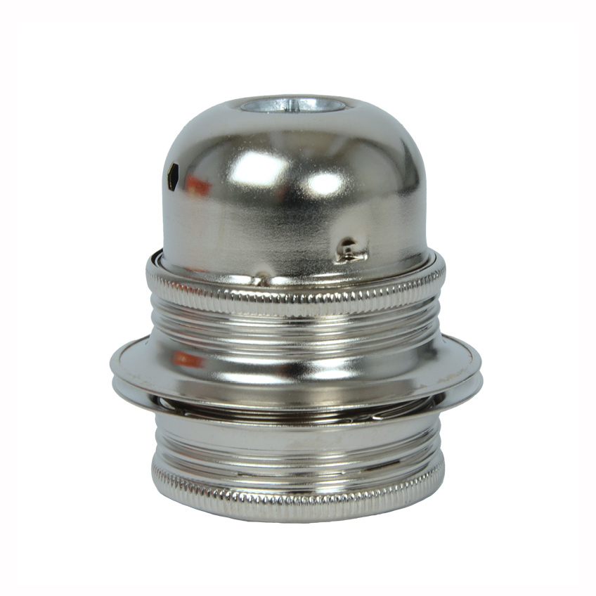 Lampenfassung E27 Metall mit Doppelklemmring klein vernickelt
