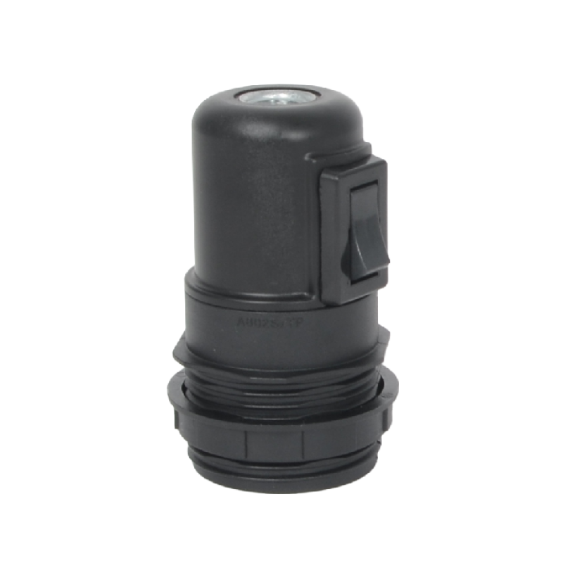 Lampenfassung E27 Thermoplast Schwarz matt mit Wippschalter und Aussengewinde