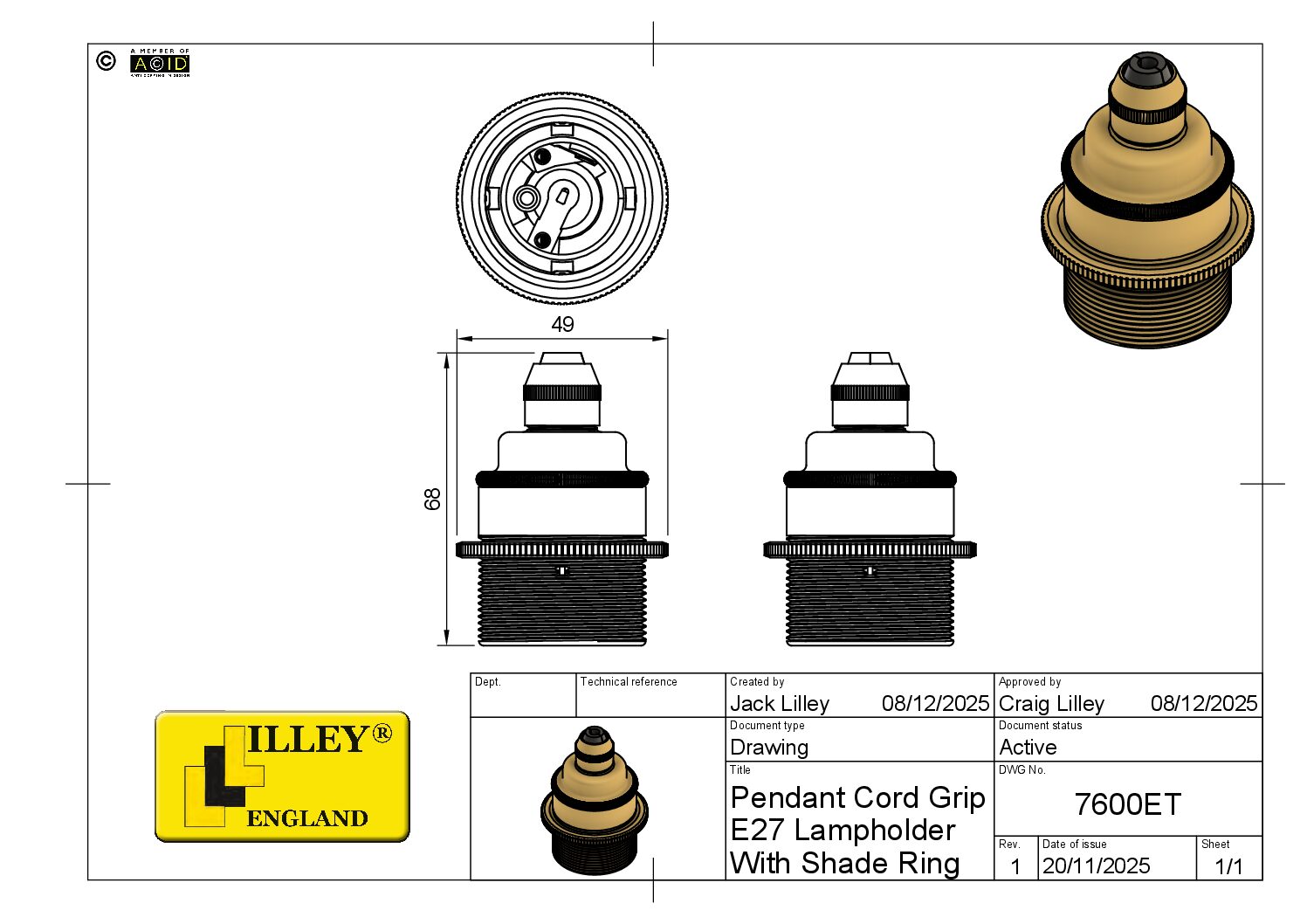 Lampenfassung E27 mit Stellring