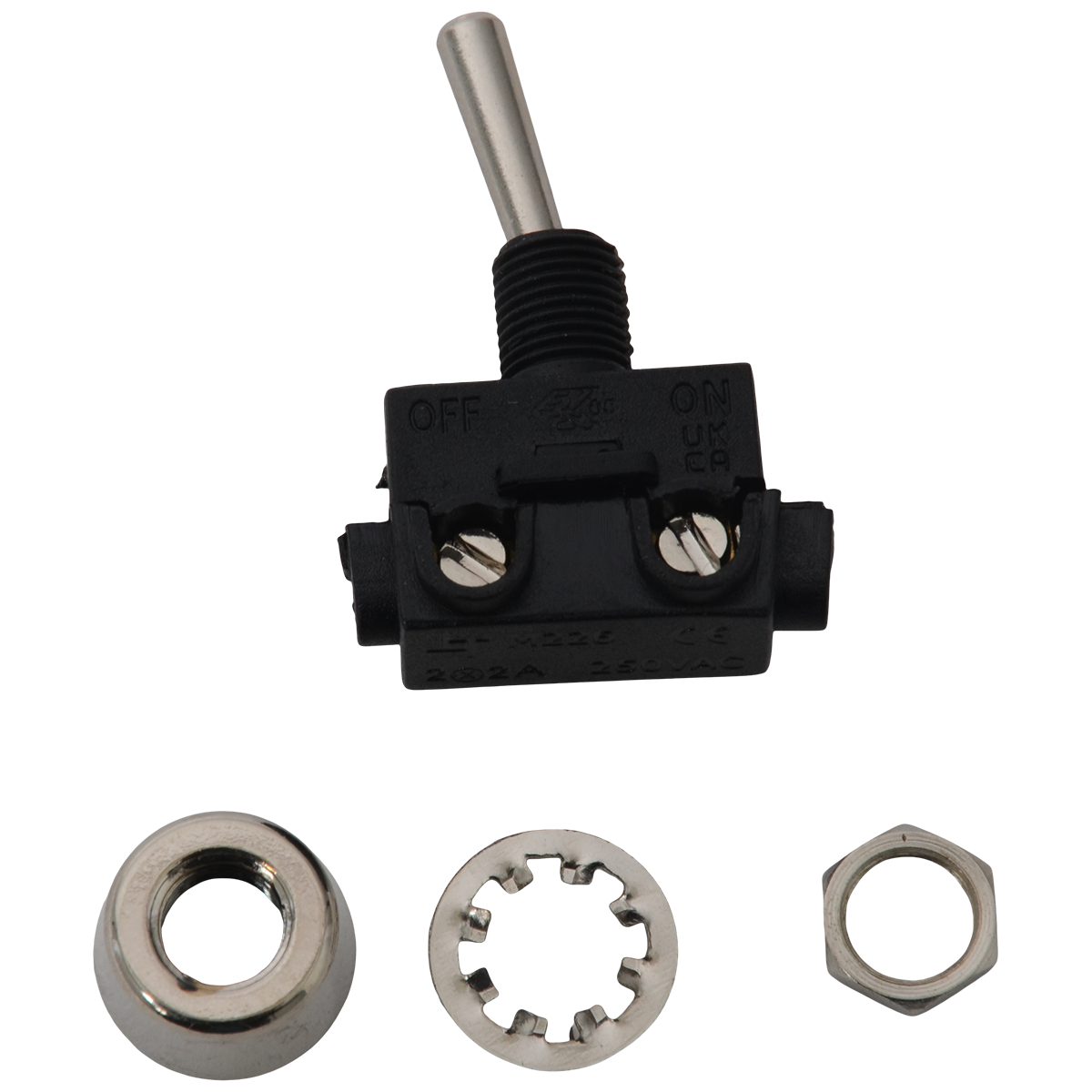 Kippschalter 2-polig 2 * 2A/250VAC Aus/Ein Nickel