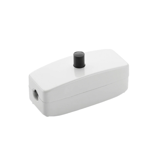 Bakelit Zwischenschalter Weiss mit Druckknopf Schwarz