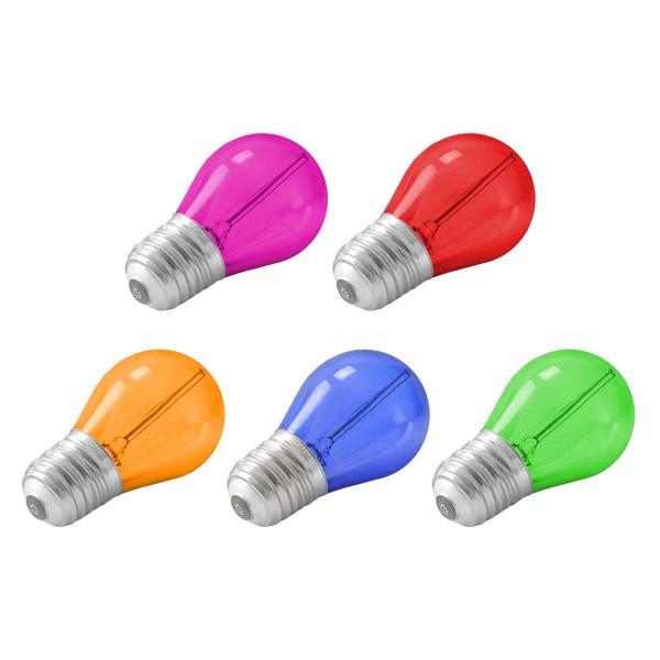LED Party-Set G45 E27 1W 1800K 5-farbig PC